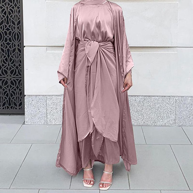 Muslim Women 4 Pieces Set Abaya Dress With Inner Dress, Out Abaya, Mid Wrap And Scarf