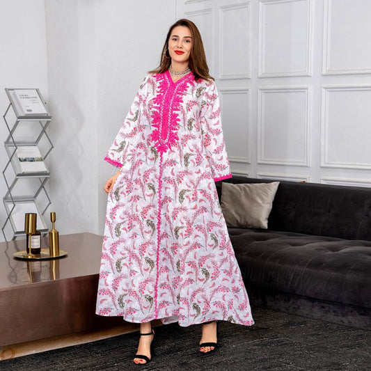 Floral Printed Cotton Kaftan Abaya Dress For Muslim Women