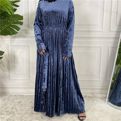Fashion Velvet Pleuche Abaya Dress Solid Color