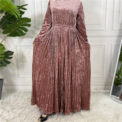 Fashion Velvet Pleuche Abaya Dress Solid Color