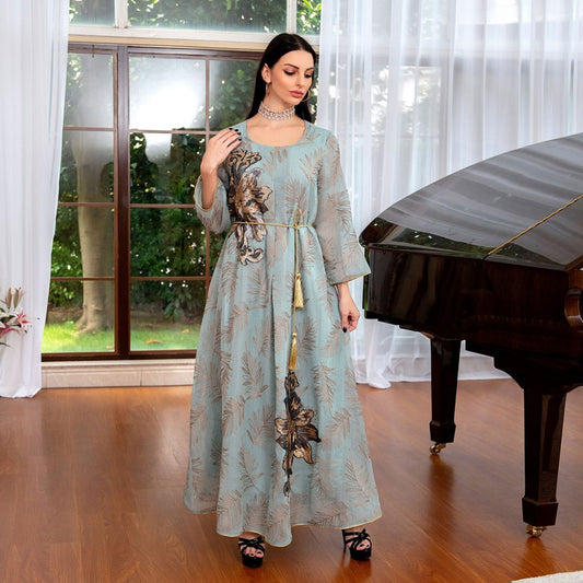 Fashion Elegant Evening Kaftan Dress With Sequin And Embroidery