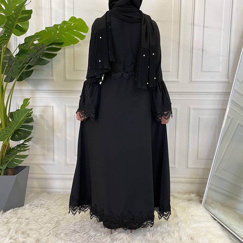 Modern Lace Black Abaya Dress For Muslim Women