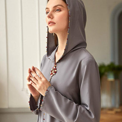Middle East Luxury Hand-stitched Rhinestone Women Abaya Kaftan Dress Jalaba