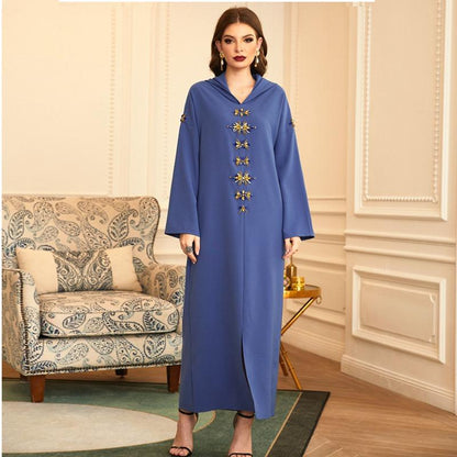 Hooded Elegant Rhinestone Long Femme Djellaba Women Abaya Kaftan Dress Jalaba