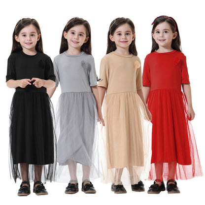 Muslim Kids Clothes Girl Fashion Mesh Dress