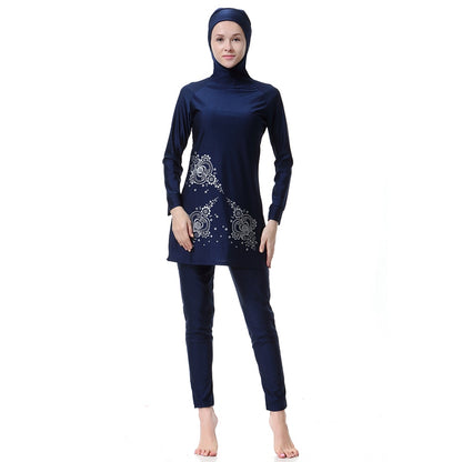 Muslim Women Burkini Printed Hooded Swimwear Swimsuit