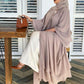 Muslim Women Solid Color Open Front Abaya Dress With Hijab