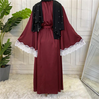 Muslim Fashion Embroidered Satin Plain Open Abaya Dress