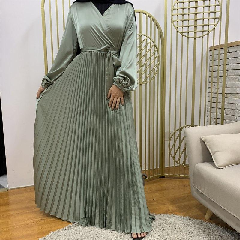 Muslim Pleated Satin Abaya Dress Online