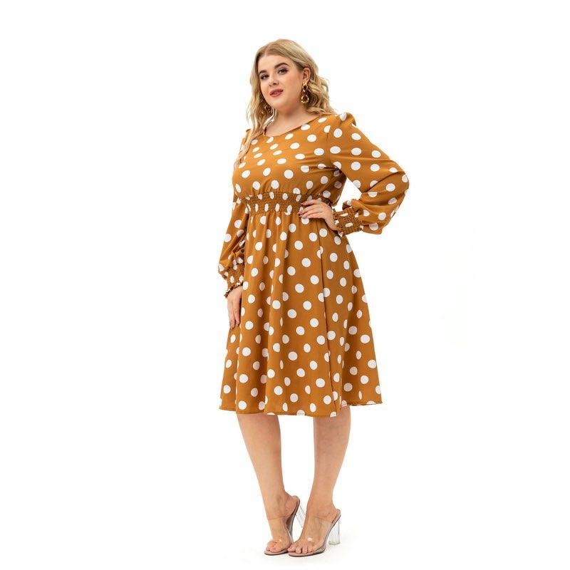 Polka Dot Printed Women Plus Size Midi Dress