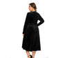 Elegant Golden velvet V-Neck Plus Size Women Dress