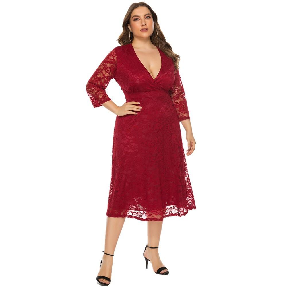 Plus Size Red Lace Evening Formal Dress